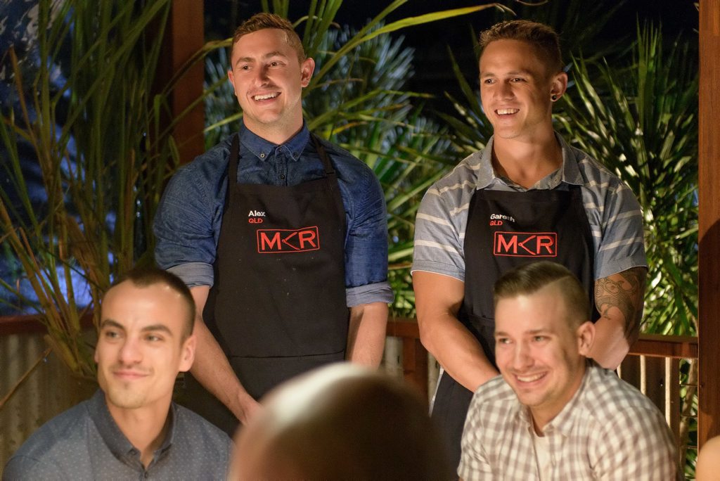 My Kitchen Rules contestants Alex and Gareth pictured during their instant restaurant in Mackay. My Kitchen Rules contestants Alex and Gareth pictured during their instant restaurant in Mackay.