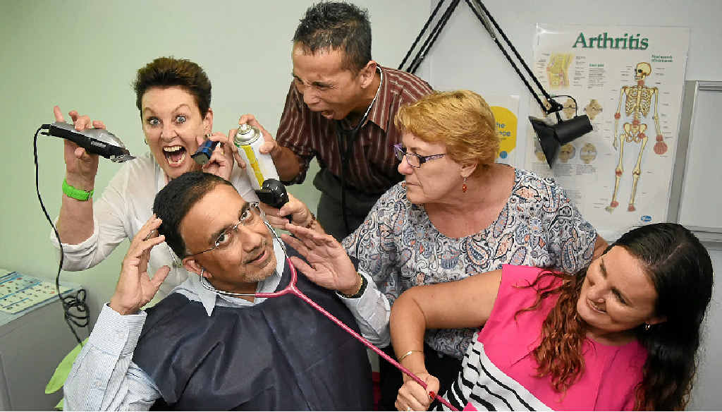SUPPORTING CAUSE: Staff at Gatton’s Family Health Clinic (back from left) Neridah Brynat Richardy Hostiadi, Leanne Ramsay, and (front) Ellisha Freeman prepare to shave their doctor Mohammed Sultan’s hair next month. SUPPORTING CAUSE: Staff at Gatton’s Family Health Clinic (back from left) Neridah Brynat Richardy Hostiadi, Leanne Ramsay, and (front) Ellisha Freeman prepare to shave their doctor Mohammed Sultan’s hair next month.