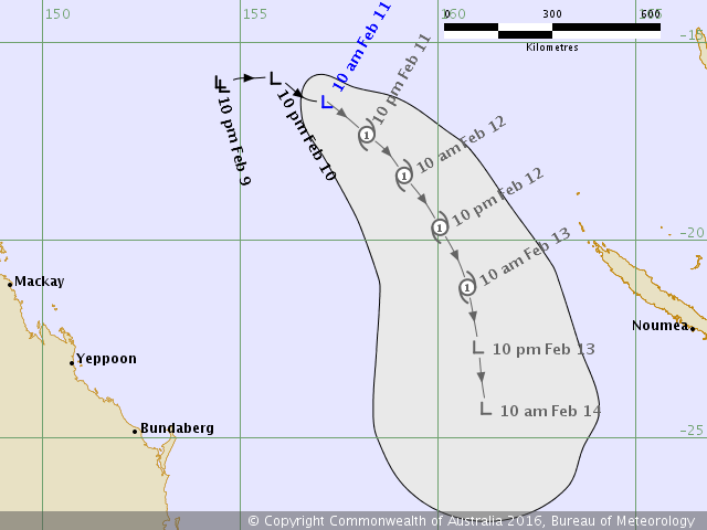 Bom forecast model cyclone path Feb 11 11am 2016 Bom forecast model cyclone path Feb 11 11am 2016
