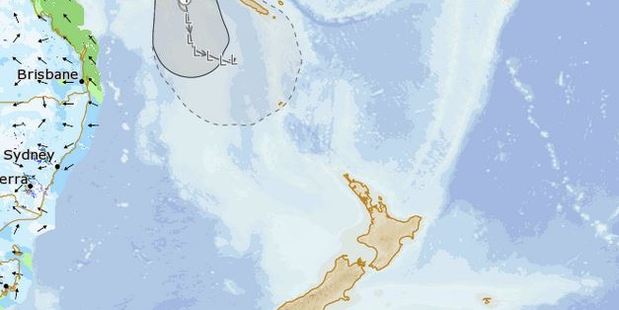 Twin cyclones born only hours apart are growing above New Zealand. Photo: Bureau of Meteorology / WeatherWatch.co.nz Twin cyclones born only hours apart are growing above New Zealand. Photo: Bureau of Meteorology / WeatherWatch.co.nz