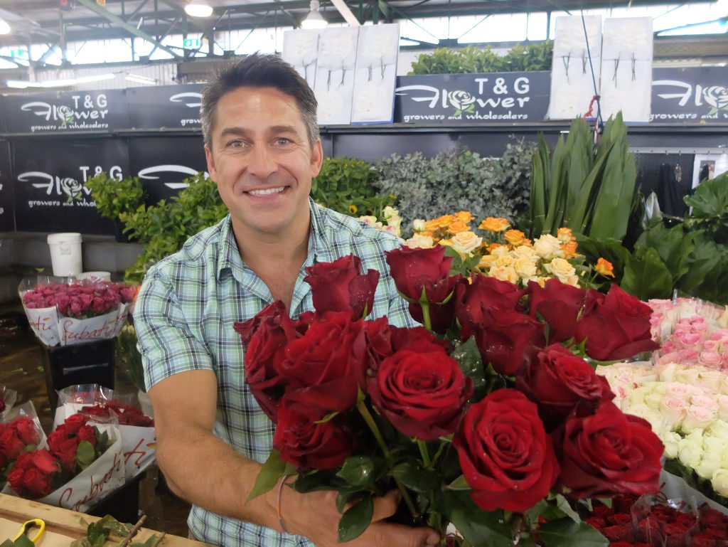 Jamie Durie with roses in a scene from The Living Room's Valentines Day episode. Jamie Durie with roses in a scene from The Living Room's Valentines Day episode.