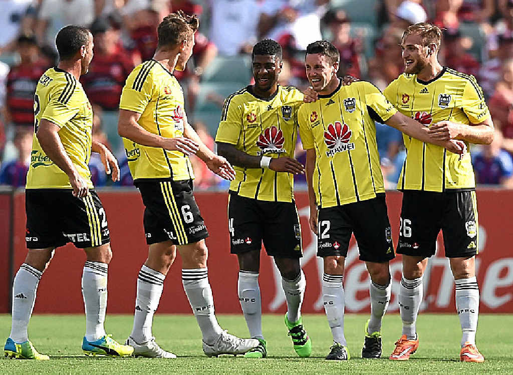 FOUR-GOAL HERO: Blake Powell (second right) celebrates with teammates after scoring his second goal. FOUR-GOAL HERO: Blake Powell (second right) celebrates with teammates after scoring his second goal.