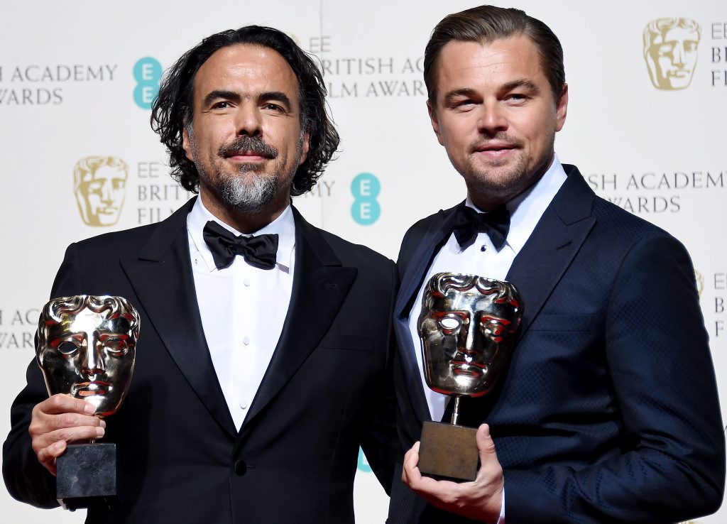 Alejandro Gonzalez Inarritu and Leonardo DiCaprio pose in the press room after winning the Best Director and Best Actor respectively for The Revenant during the 69th annual British Academy Film Awards. Alejandro Gonzalez Inarritu and Leonardo DiCaprio pose in the press room after winning the Best Director and Best Actor respectively for The Revenant during the 69th annual British Academy Film Awards.