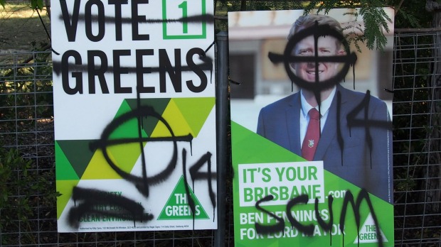 Ben Pennings' campaign posters have been vandalised in Ashgrove. Photo: Supplied
Ben Pennings' campaign posters have been vandalised in Ashgrove. Photo: Supplied