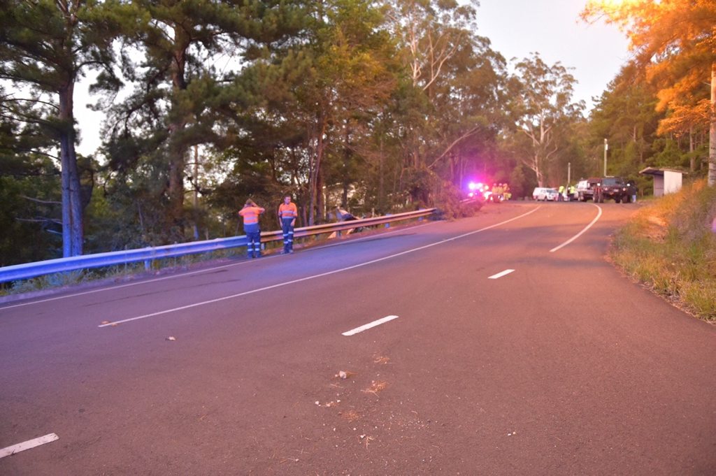 The scene of a fatal truck rollover at Kiel Mountain Rd, Woombye, this evening. The scene of a fatal truck rollover at Kiel Mountain Rd, Woombye, this evening.