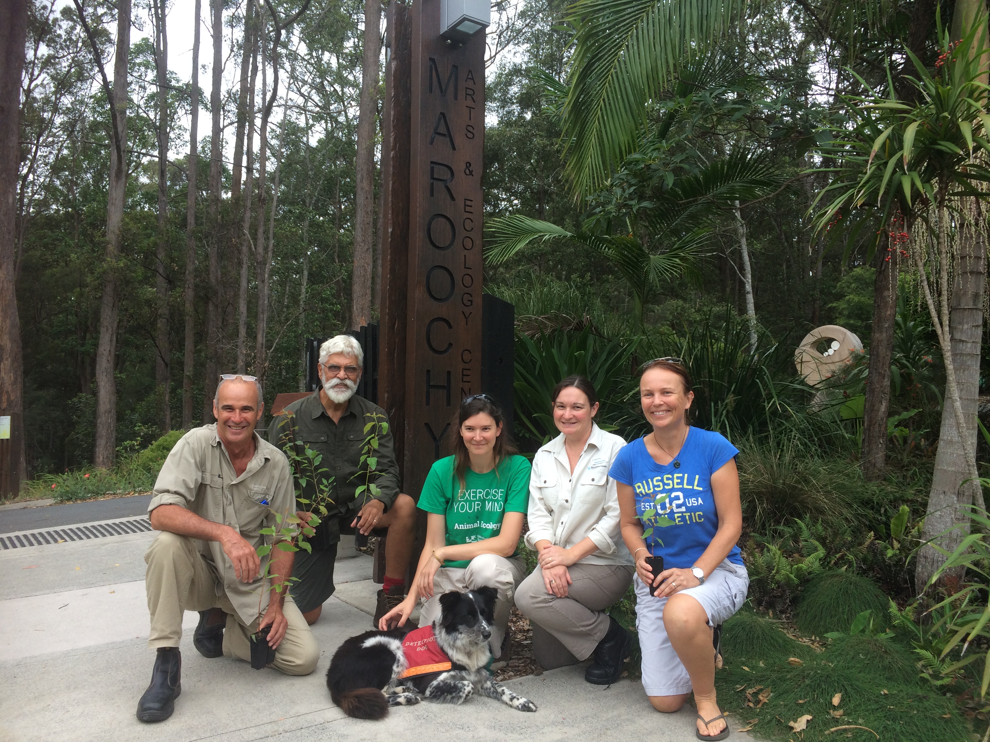 Land for Wildlife participants collecting their trees and Maya, the koala scat detection dog at the workshops Land for Wildlife participants collecting their trees and Maya, the koala scat detection dog at the workshops