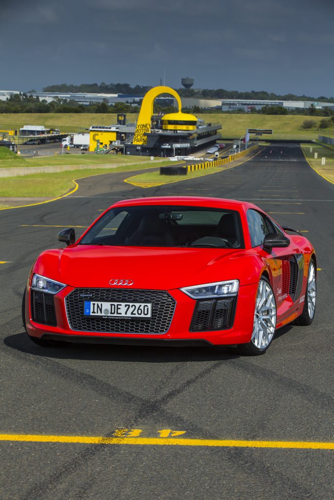 Pre-production 2016 Audi R8 V10 Plus Coupe being tested at Sydney Motorsport Park. Photo: Mark Bean Pre-production 2016 Audi R8 V10 Plus Coupe being tested at Sydney Motorsport Park. Photo: Mark Bean
