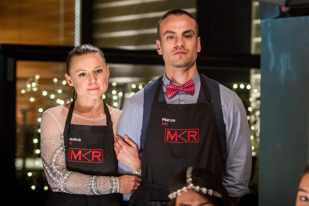 My Kitchen Rules contestants Jessica and Marcos pictured during their instant restaurant in Melbourne. My Kitchen Rules contestants Jessica and Marcos pictured during their instant restaurant in Melbourne.
