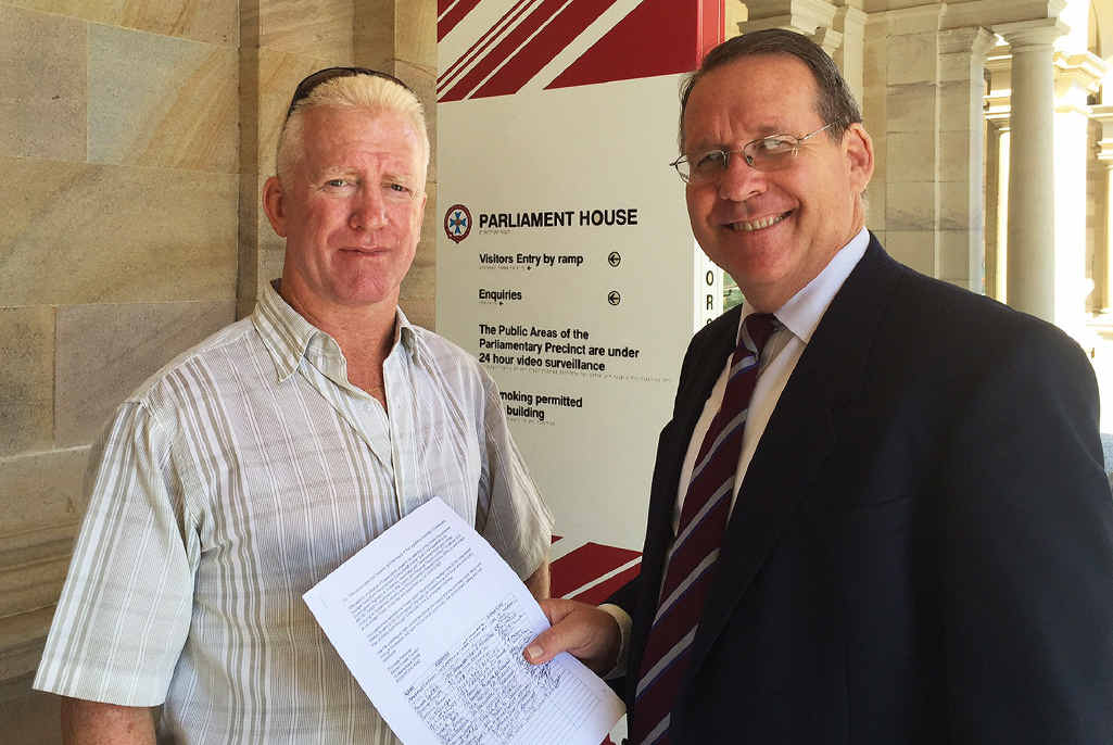 ACTION MAN: Division 10 candidate Steve Franklin and Ipswich MP Jim Madden with the petition to oppose a proposed haulage route from the new Coleyville/Mt Walker quarry. ACTION MAN: Division 10 candidate Steve Franklin and Ipswich MP Jim Madden with the petition to oppose a proposed haulage route from the new Coleyville/Mt Walker quarry.