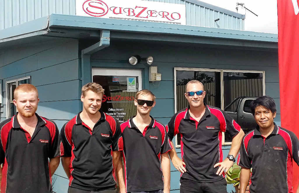 THE LOCAL BLOKES: The team at Sub Zero Mechanical Support at Moranbah Tom Baynton, Wade Humphreys, Maison O’Neill, Warren Allen and Samson. THE LOCAL BLOKES: The team at Sub Zero Mechanical Support at Moranbah Tom Baynton, Wade Humphreys, Maison O’Neill, Warren Allen and Samson.