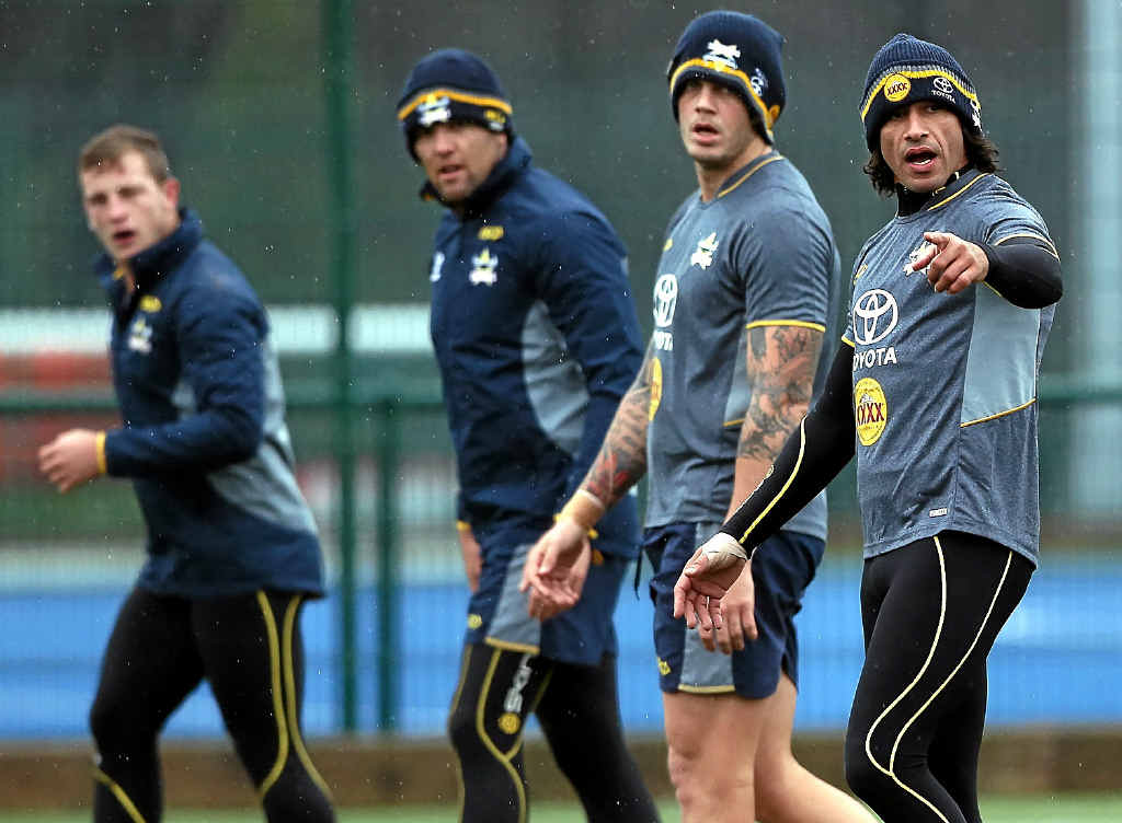 BEANIE THERE, DONE THAT: Johnathan Thurston and his Cowboys teammates go through their paces during a training session at Leeds University this week. BEANIE THERE, DONE THAT: Johnathan Thurston and his Cowboys teammates go through their paces during a training session at Leeds University this week.