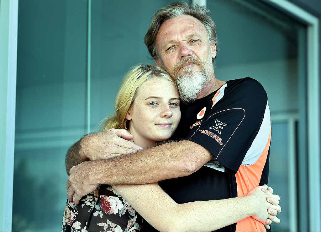 HOME AT LAST: Andrew Jubb is back in Hervey Bay after being detained on Christmas Island. Reunited with his daughter Jade, 15. HOME AT LAST: Andrew Jubb is back in Hervey Bay after being detained on Christmas Island. Reunited with his daughter Jade, 15.