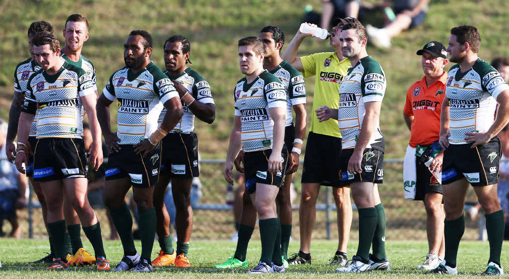 SHELL-SHOCKED: The Ipswich Jets ponder their rugby league experience after Manly scores another try in their 58-0 trial win in Sydney. SHELL-SHOCKED: The Ipswich Jets ponder their rugby league experience after Manly scores another try in their 58-0 trial win in Sydney.