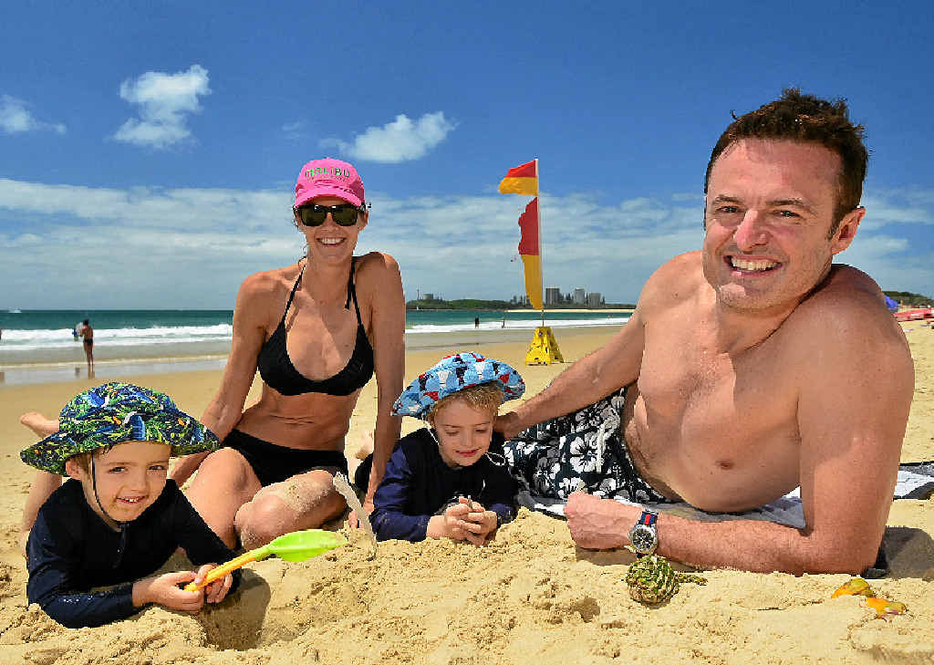 CHOOSING SAFETY: The Williamson family – Heath, Diana, Fred, 4, and Hugh, 6 - feel safe in the knowledge shark nets and drumlines are protecting them in the water. CHOOSING SAFETY: The Williamson family – Heath, Diana, Fred, 4, and Hugh, 6 - feel safe in the knowledge shark nets and drumlines are protecting them in the water.
