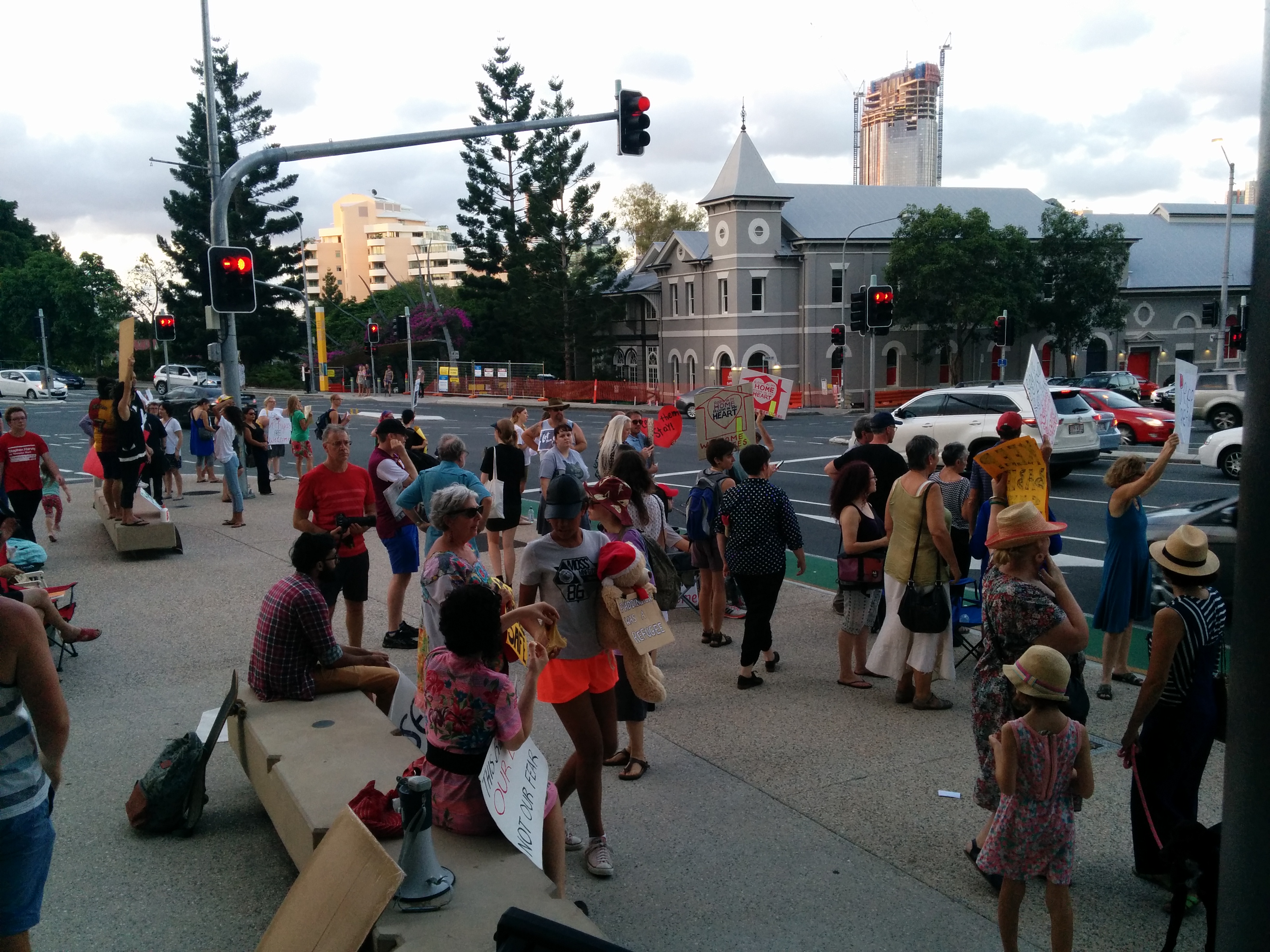 Protestors outside the Lady Cilento Hospital. Protestors outside the Lady Cilento Hospital.