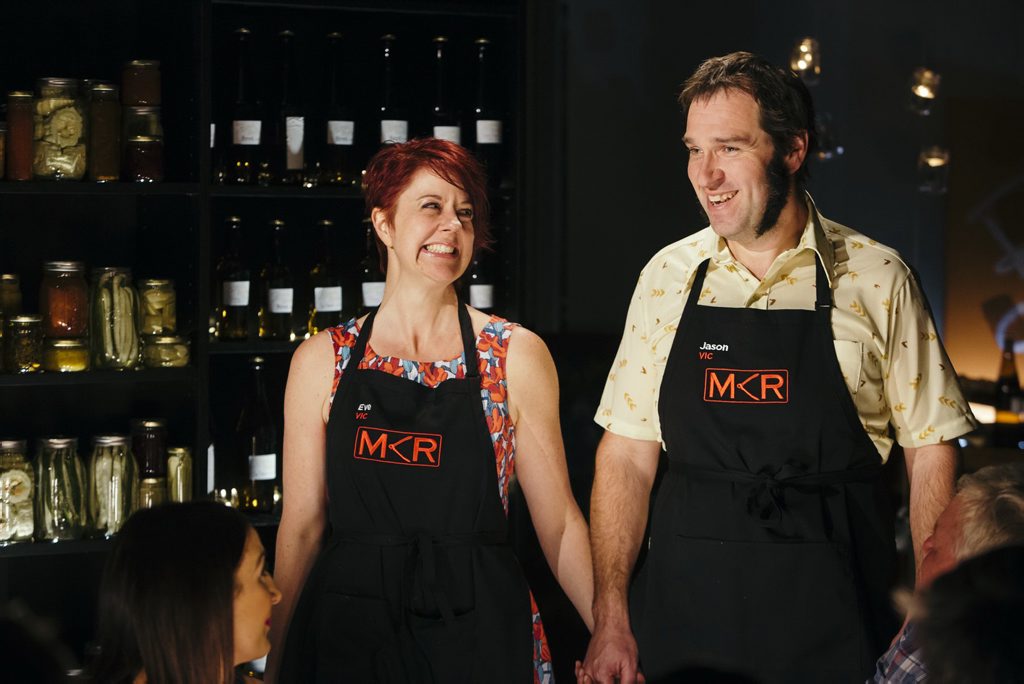 My Kitchen Rules contestants Eve and Jason pictured during their instant restaurant in Victoria. My Kitchen Rules contestants Eve and Jason pictured during their instant restaurant in Victoria.