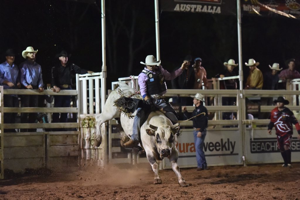 PBR Bull Riding event at the Seafront Oval, Hervey Bay. Fraser Babbington on El Toro.. PBR Bull Riding event at the Seafront Oval, Hervey Bay. Fraser Babbington on El Toro..