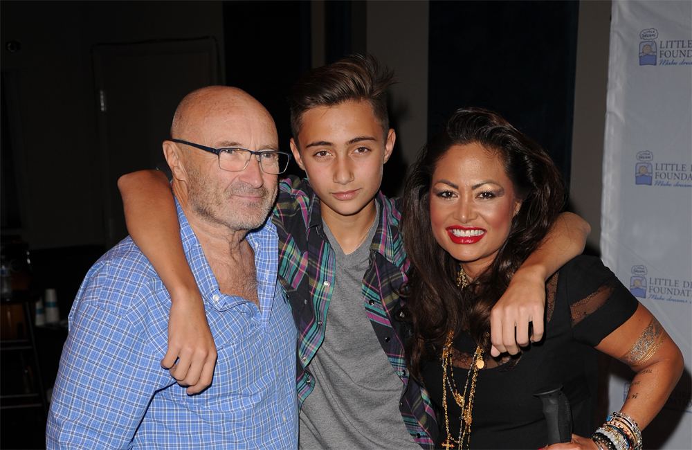 Phil Collins, Orianne Cevey and their son Nicholas. Phil Collins, Orianne Cevey and their son Nicholas.