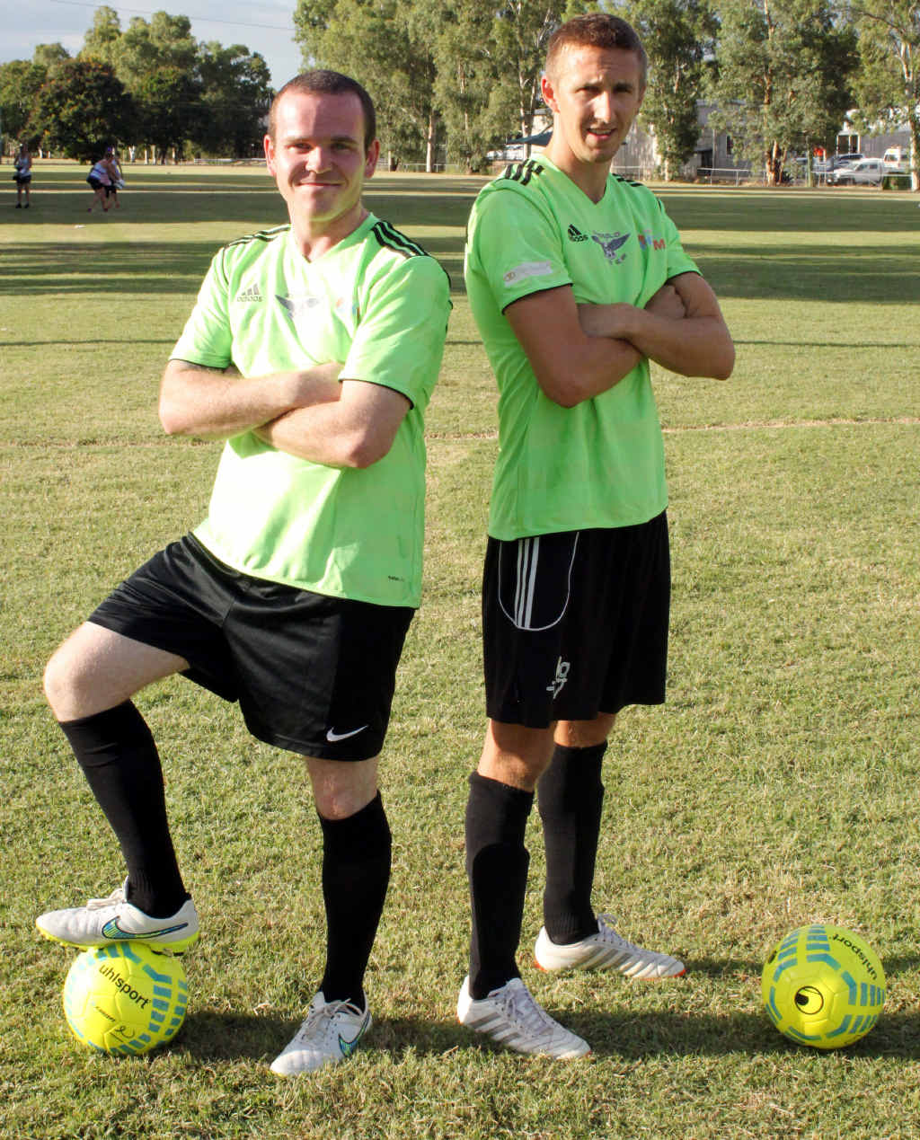 SCOTTISH TERRIERS: Steve Patterson and Gary McDougall will set the standard at the back for the Emerald Eagles. SCOTTISH TERRIERS: Steve Patterson and Gary McDougall will set the standard at the back for the Emerald Eagles.