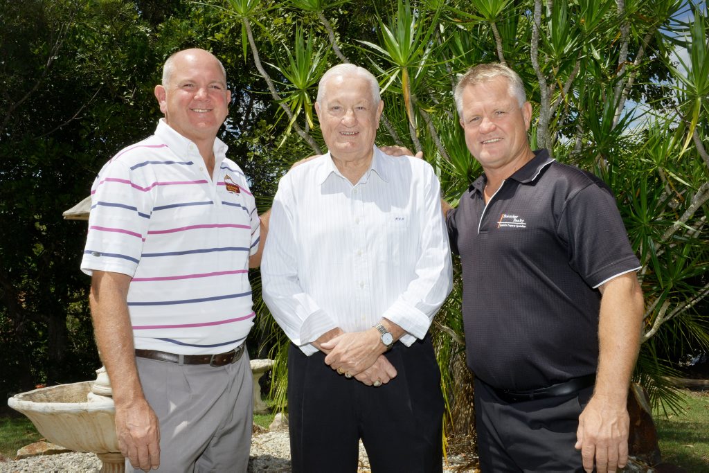 WELL DONE: Long-time sports administrator Ken Boettcher is retiring after 63 years. He’s pictured with two of his sons – Mark (left) and Darren. WELL DONE: Long-time sports administrator Ken Boettcher is retiring after 63 years. He’s pictured with two of his sons – Mark (left) and Darren.