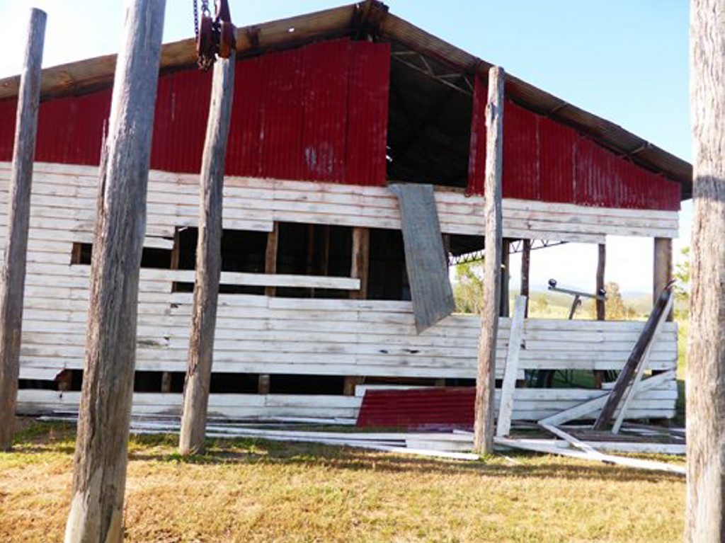 The walls were blown out on this shed, and part of its roof lifted off during Cyclone Marcia. The walls were blown out on this shed, and part of its roof lifted off during Cyclone Marcia.
