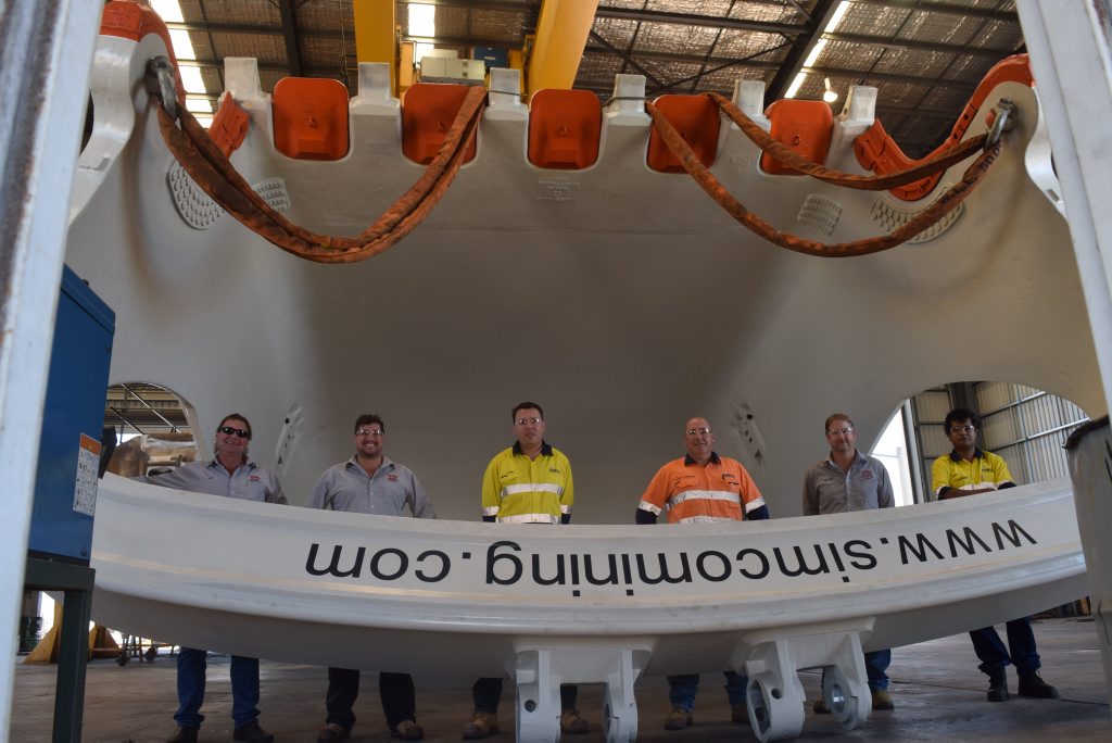 The huge dragline bucket at the Independent Mining Services Qld workshop at Paget. The huge dragline bucket at the Independent Mining Services Qld workshop at Paget.