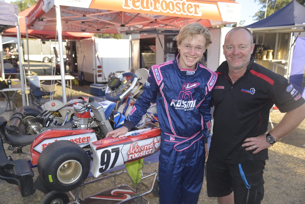 Ben and past Bathurst winer Jason Bargwanna in the pits at Sandy Creek during the Rotax Pro Tour.
