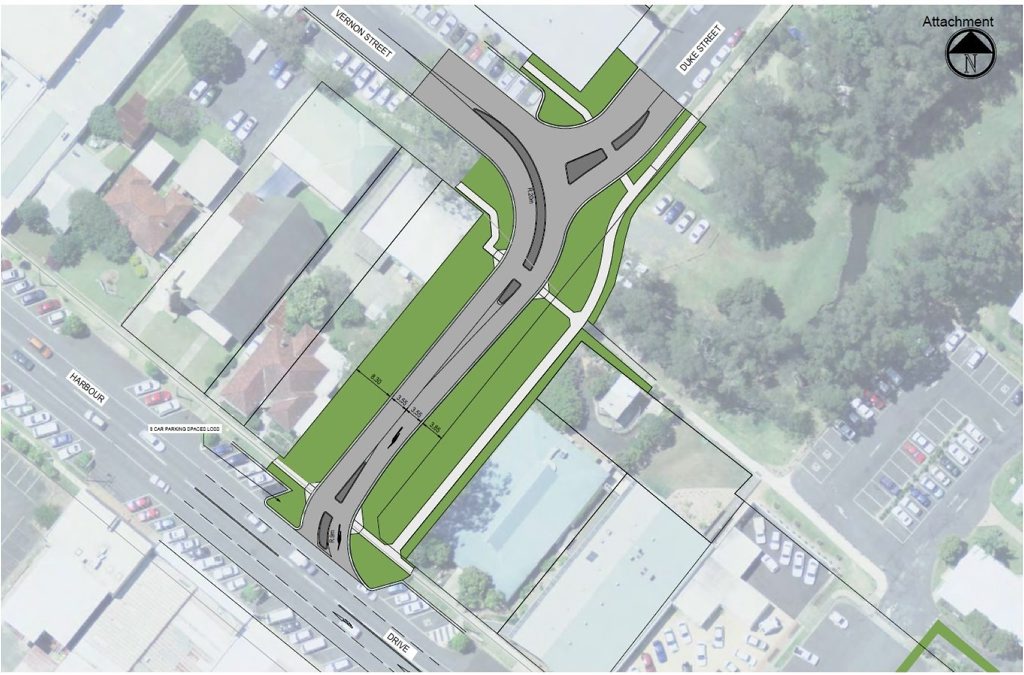A road plan in the Duke St extension through Coffs Harbour's Pioneer Park. A road plan in the Duke St extension through Coffs Harbour's Pioneer Park.