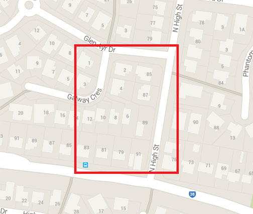 The exclusion zone covers the area bounded by North High Street to Glen Ayr Drive to Galway Crescent and behind to Fernvale Road and then back to the intersection with North High Street. The exclusion zone covers the area bounded by North High Street to Glen Ayr Drive to Galway Crescent and behind to Fernvale Road and then back to the intersection with North High Street.