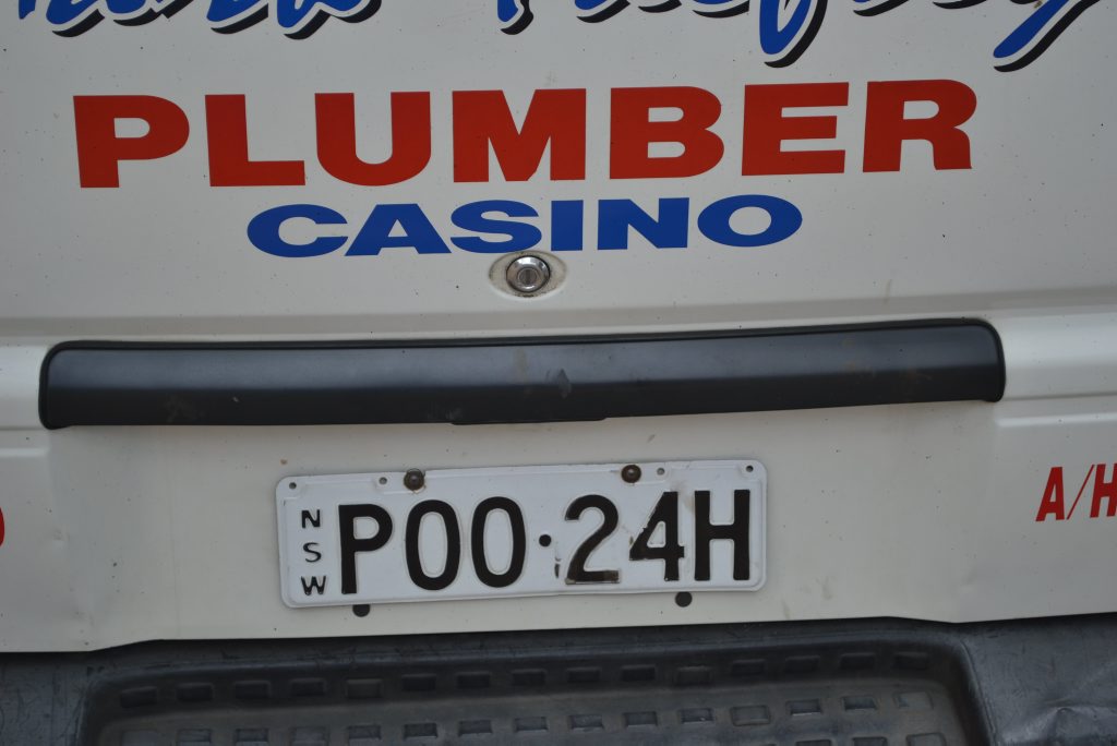 DESCRIPTIVE PLATES: Nothing says how hard a plumber works like number plates. If you have an interesting or quirky photo to share send it to eliza.goetze@news-mail.com.au Photo Samantha Elley / Richmond River Express DESCRIPTIVE PLATES: Nothing says how hard a plumber works like number plates. If you have an interesting or quirky photo to share send it to eliza.goetze@news-mail.com.au Photo Samantha Elley / Richmond River Express