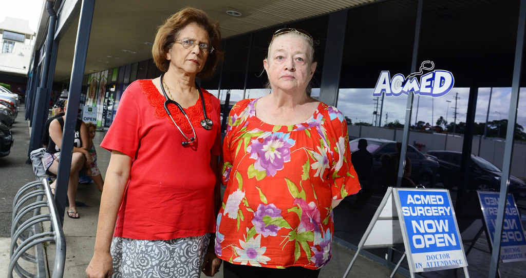UNCERTAIN FUTURE: Dr Yvonne Sundram (left) with long time patient Carmen Birkenstock outside the Acmed Surgery in Redbank Plains Shopping Centre. UNCERTAIN FUTURE: Dr Yvonne Sundram (left) with long time patient Carmen Birkenstock outside the Acmed Surgery in Redbank Plains Shopping Centre.