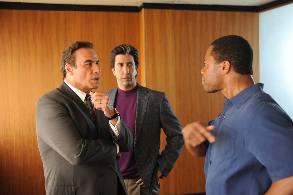 John Travolta, David Schwimmer and Cuba Gooding Jr in The People V OJ Simpson: American Crime Story. John Travolta, David Schwimmer and Cuba Gooding Jr in The People V OJ Simpson: American Crime Story.