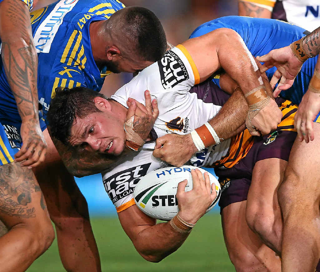 CENTRE OF ATTENTION: James Roberts is caught this time during the NRL season-opener at Pirtek Stadium on Thursday. CENTRE OF ATTENTION: James Roberts is caught this time during the NRL season-opener at Pirtek Stadium on Thursday.
