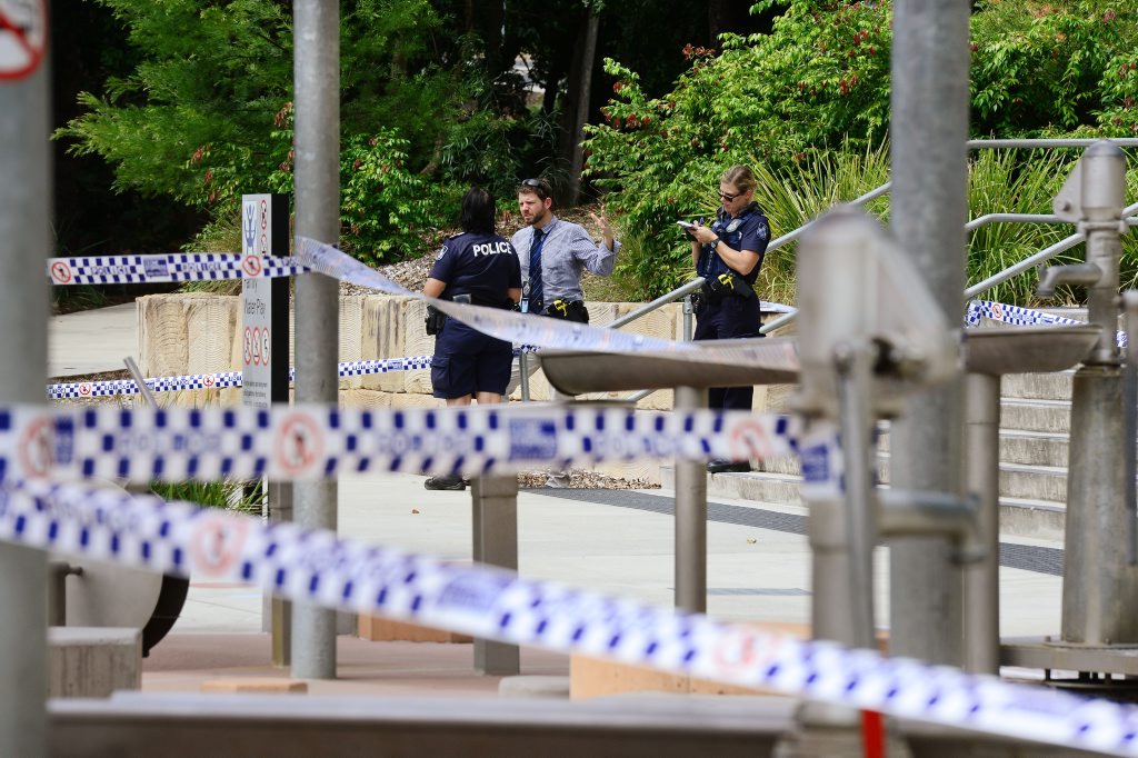 Police investigate after a man was stabbed by a woman at the popular Ipswich River Heart Parklands infront of dozens of families. Photo: David Nielsen / The Queensland Times Police investigate after a man was stabbed by a woman at the popular Ipswich River Heart Parklands infront of dozens of families. Photo: David Nielsen / The Queensland Times