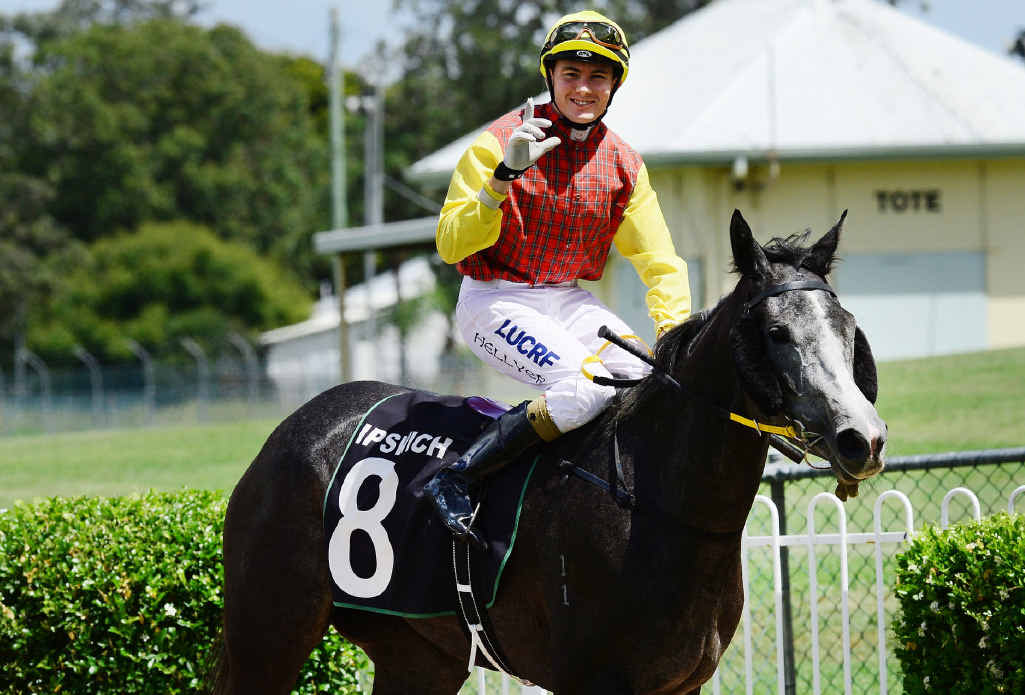 WINNING OMEN: Jockey Michael Hellyer enjoys his win on Grey Opinion at Friday’s Ipswich race meeting. WINNING OMEN: Jockey Michael Hellyer enjoys his win on Grey Opinion at Friday’s Ipswich race meeting.