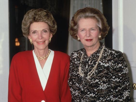 Nancy Reagan with Margaret Thatcher during a visit to Number 10 in 1986.
Nancy Reagan with Margaret Thatcher during a visit to Number 10 in 1986.