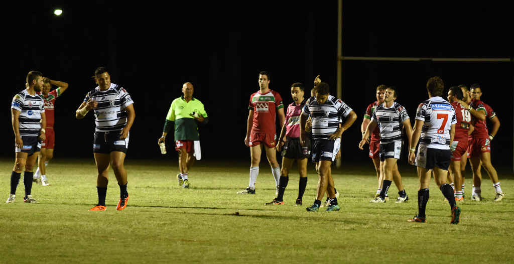 GONE: Past Brothers’s Metui Kalekale is sent off by referee Mark Staib. The interchange forward allegedly made contact with Staib after the official awarded Hervey Bay a penalty. GONE: Past Brothers’s Metui Kalekale is sent off by referee Mark Staib. The interchange forward allegedly made contact with Staib after the official awarded Hervey Bay a penalty.