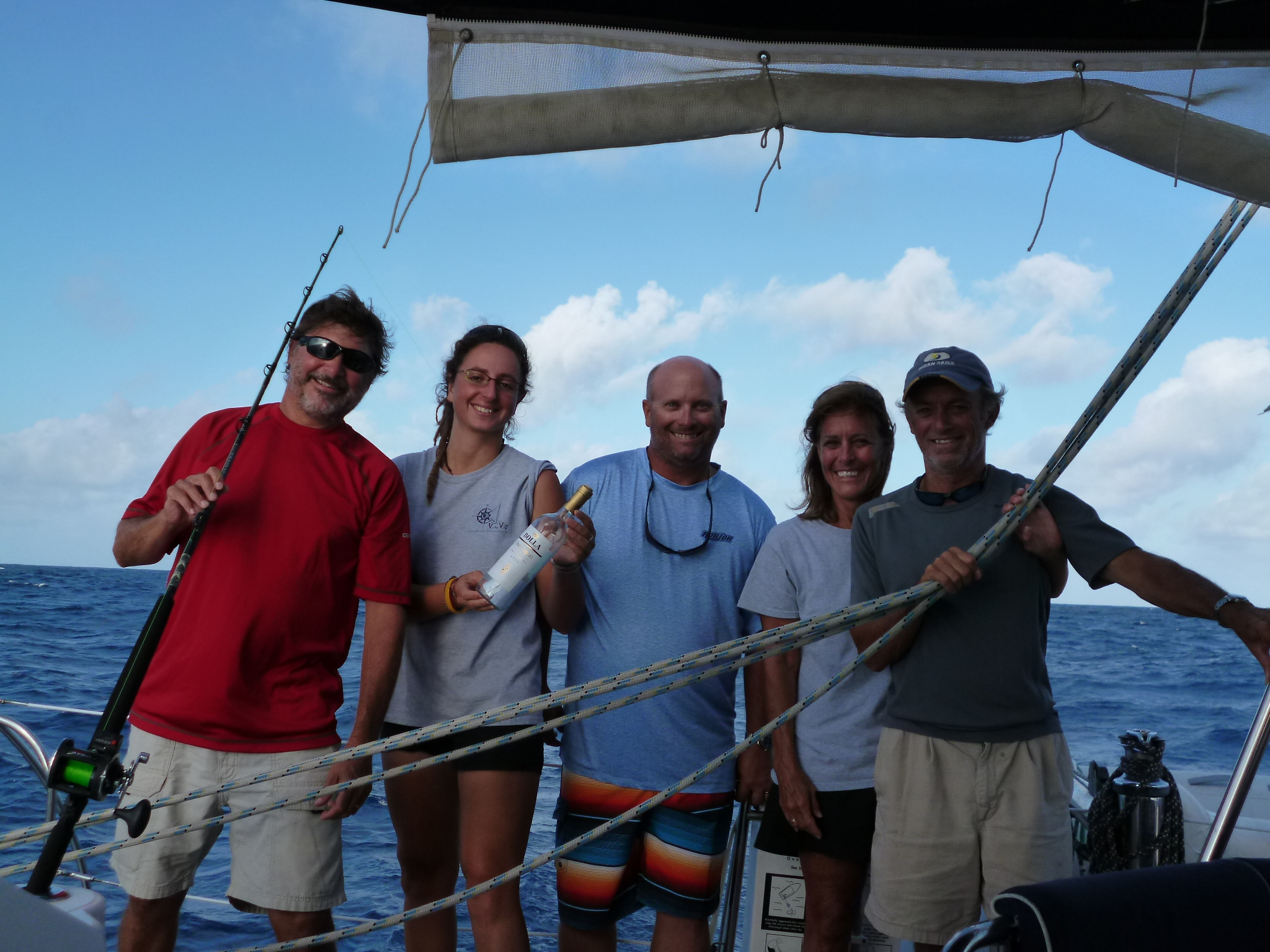 The ‘Vivo’ crew right before the bottle release in 2014. From left; Mike Roberts (Captain), Iris Jeusel, Kyle Coopman, Merc and Bob Cave. The ‘Vivo’ crew right before the bottle release in 2014. From left; Mike Roberts (Captain), Iris Jeusel, Kyle Coopman, Merc and Bob Cave.