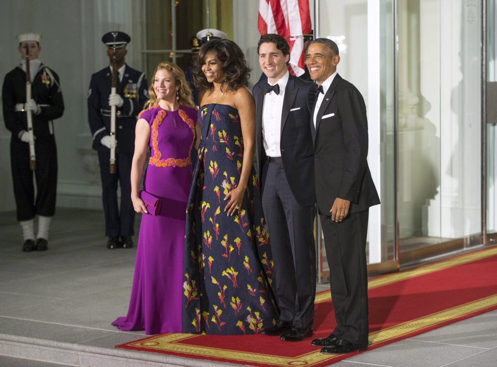 STATE DINNER: Barack and Michelle Obama greet Canadian PM Justin Trudeau and his wife, Sophie. STATE DINNER: Barack and Michelle Obama greet Canadian PM Justin Trudeau and his wife, Sophie.