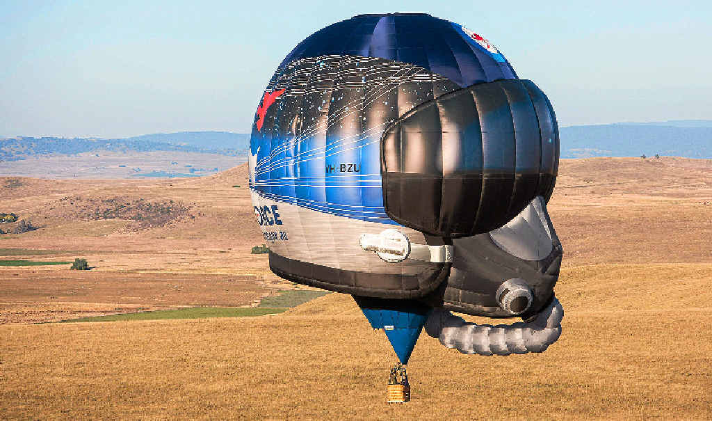 ON SHOW: The Royal Australian Air Force has brought a new hot air balloon into service. The unique shape of the balloon is distinctively air force, representing a fighter pilot’s helmet. ON SHOW: The Royal Australian Air Force has brought a new hot air balloon into service. The unique shape of the balloon is distinctively air force, representing a fighter pilot’s helmet.