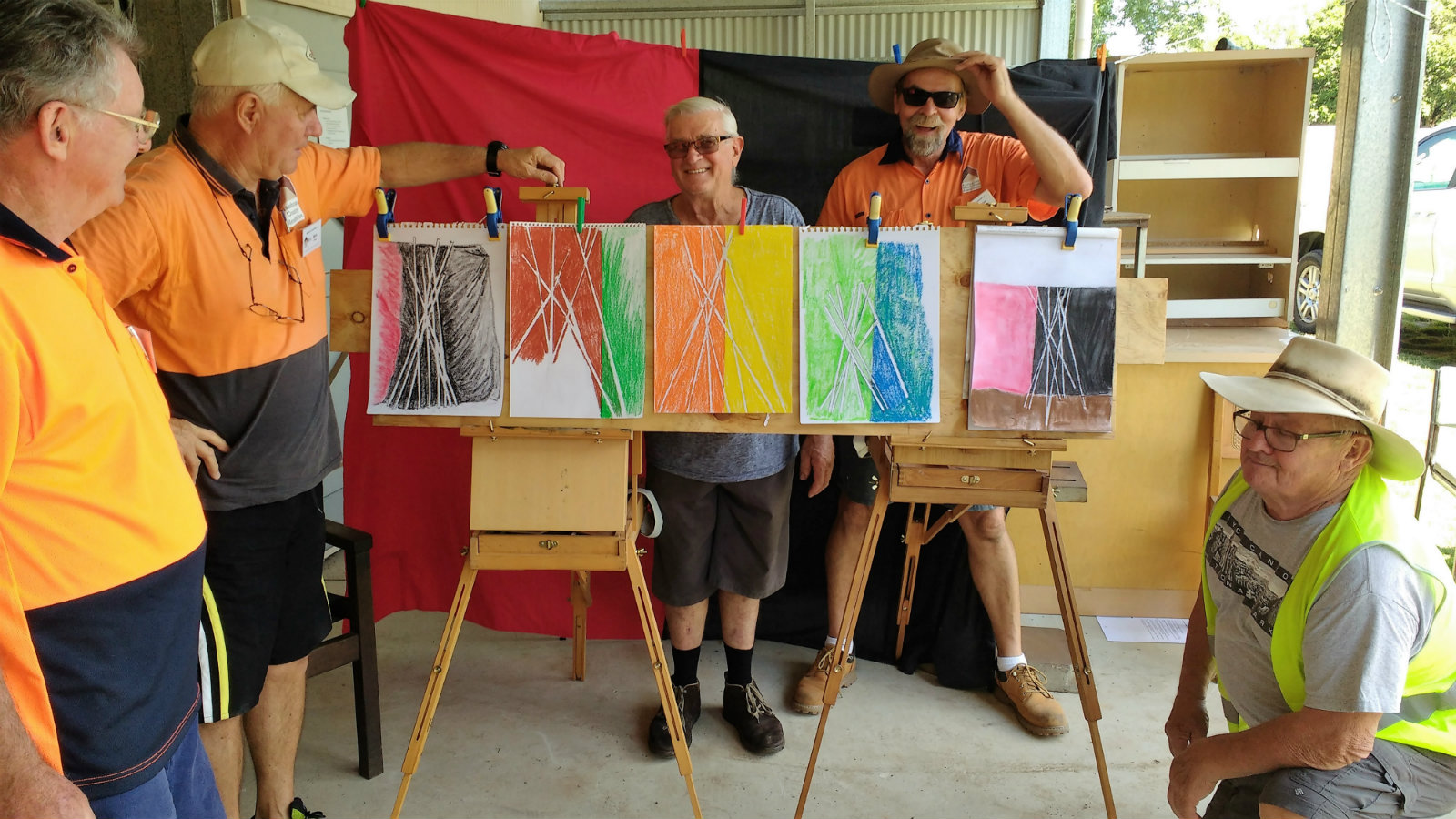 Glasshouse Community Menshed Art Group members Bob Carruthers, Mick O’Brien, Bob Kissell, Klaus Schiemann and Jim Harvey Glasshouse Community Menshed Art Group members Bob Carruthers, Mick O’Brien, Bob Kissell, Klaus Schiemann and Jim Harvey