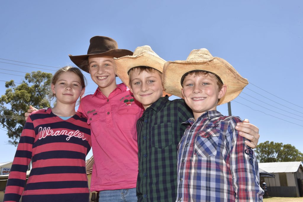 Enjoying the fun of the Oakey Show, from left; Emma Thomson, Amelia Black,Dominic Black and Rory Black.