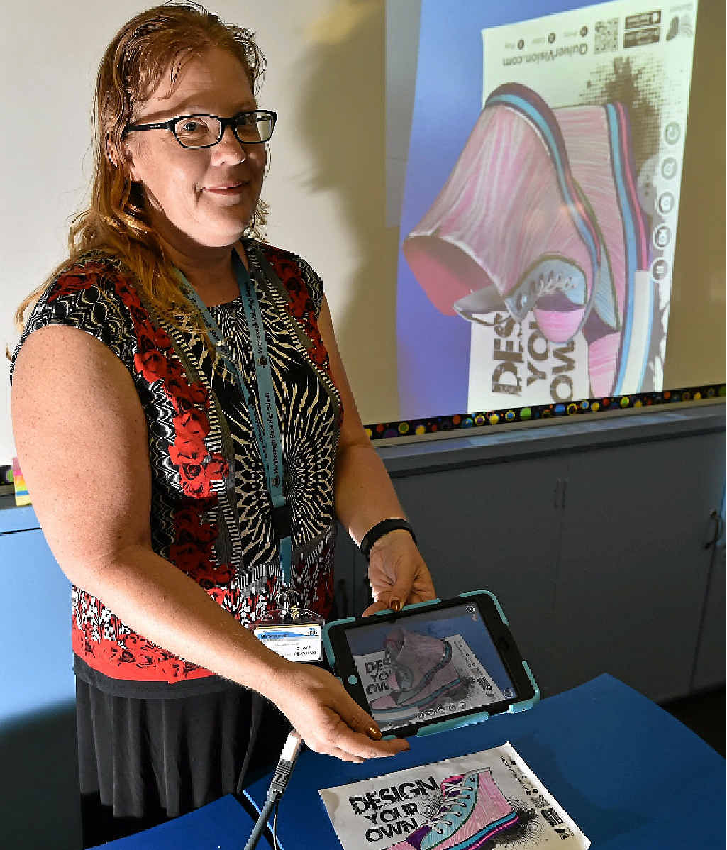 DIFFERENT APPROACH: Maryborough High teacher Kaye North with an example of the augmented reality program she uses in her class. DIFFERENT APPROACH: Maryborough High teacher Kaye North with an example of the augmented reality program she uses in her class.