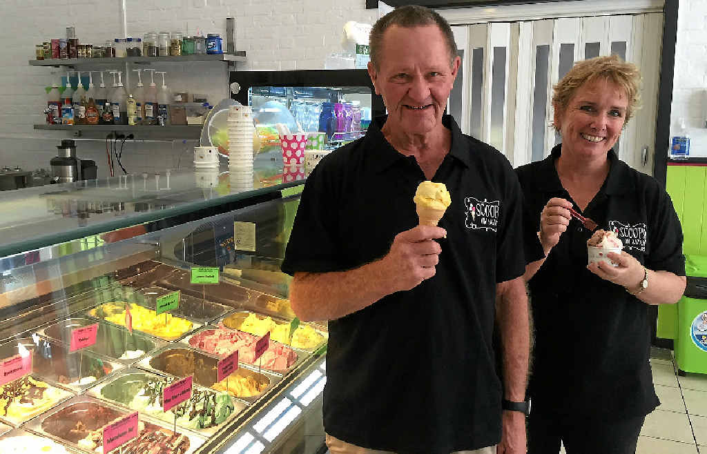 A HAPPY SHOP: The new owner of Scoops, Peter Barham, with store manager Janette Hagan. A HAPPY SHOP: The new owner of Scoops, Peter Barham, with store manager Janette Hagan.