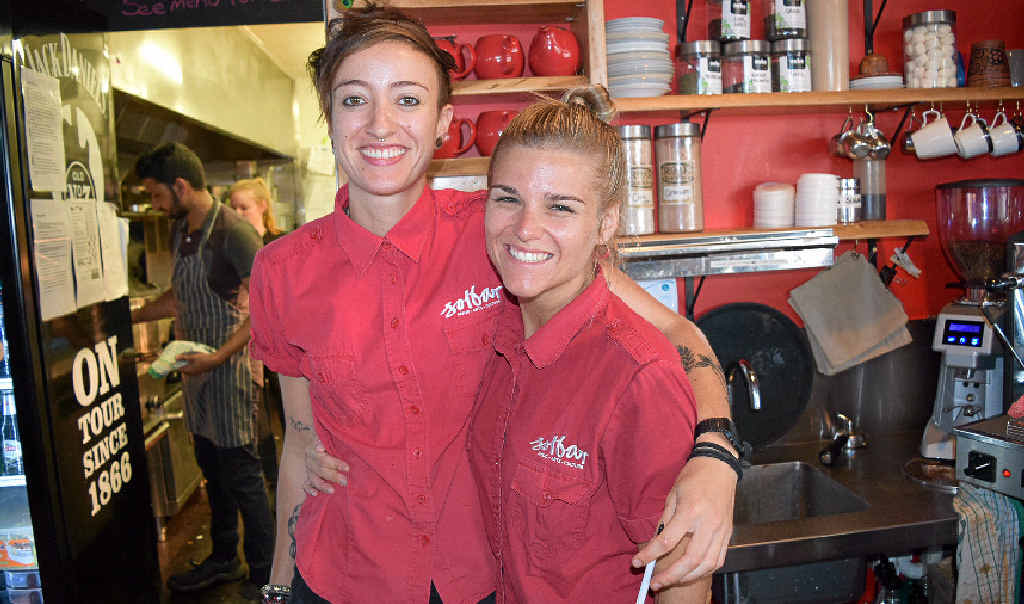 THUMBS UP: Solbar barista Nikki Watts (right), pictured with Steph Long, is a seasoned “hospo” worker with nine years under her belt who loves her job but ultimately wants to get into the health industry. THUMBS UP: Solbar barista Nikki Watts (right), pictured with Steph Long, is a seasoned “hospo” worker with nine years under her belt who loves her job but ultimately wants to get into the health industry.
