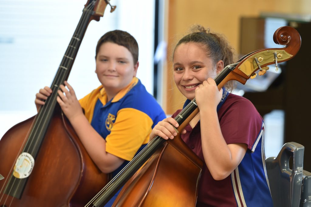 Torquay's Rhylie Honor and Yarliee's Nadia Fogarty ready to make music on the double bass. With so much young talent on the Fraser Coast, turning Maryborough into a music capital should be easy. Torquay's Rhylie Honor and Yarliee's Nadia Fogarty ready to make music on the double bass. With so much young talent on the Fraser Coast, turning Maryborough into a music capital should be easy.