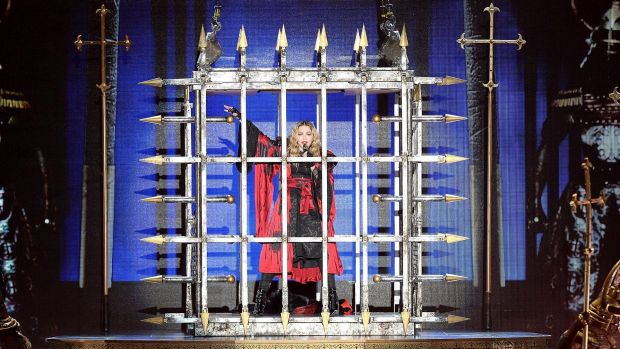 Madonna performs (eventually) at the Brisbane Entertainment Centre on Wednesday night. Photo: Bradley Kanaris Madonna performs (eventually) at the Brisbane Entertainment Centre on Wednesday night. Photo: Bradley Kanaris