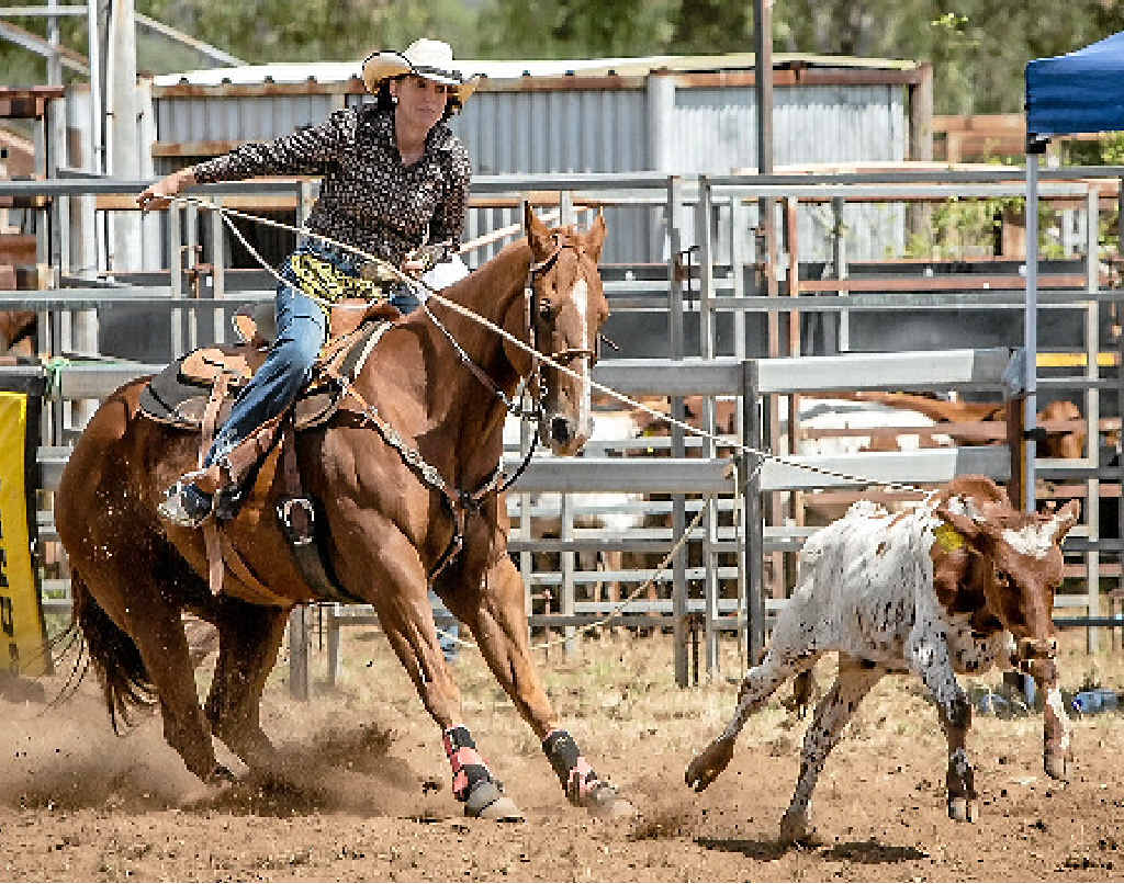 RECORD MAKER: Cowgirl Kym Ash is a former Australia Ladies Breakaway record holder, setting the record in front of her home crowd at Comet. RECORD MAKER: Cowgirl Kym Ash is a former Australia Ladies Breakaway record holder, setting the record in front of her home crowd at Comet.