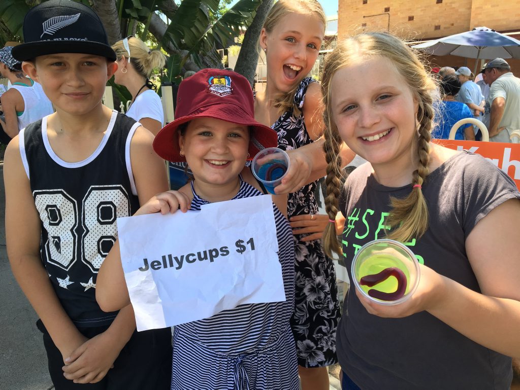 More than just a sausage sizzle on offer at Gladstone Central - Ella Casey, Georgia Bullock, Rikayla Neal and Lucius Duff selling $1 jelly cups. Photo Helen Spelitis / Gladstone Observer More than just a sausage sizzle on offer at Gladstone Central - Ella Casey, Georgia Bullock, Rikayla Neal and Lucius Duff selling $1 jelly cups. Photo Helen Spelitis / Gladstone Observer