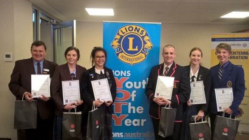 At the regional Lions Youth of the Year finals are (from left) Adam Hungerford - Lions Club of Clifton, Louise Donohoe - Lions Club of Oakey, Lala Grogan - Lions Club of Toowoomba Wilsonton, Jacob Klease - Lions Club of Crows Nest, Rose Goulds - Lions Club of Toowoomba and Nathan Cheetam - Lions Club of Pittsworth. 